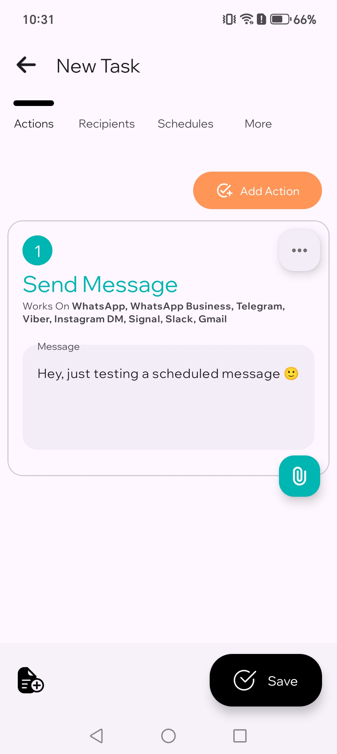 Message editor screen with text input filled
